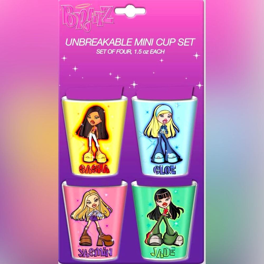Bratz Airbrush Sparkle unbreakable 4-Pack Mini Cup Set, 1.5 Ounce